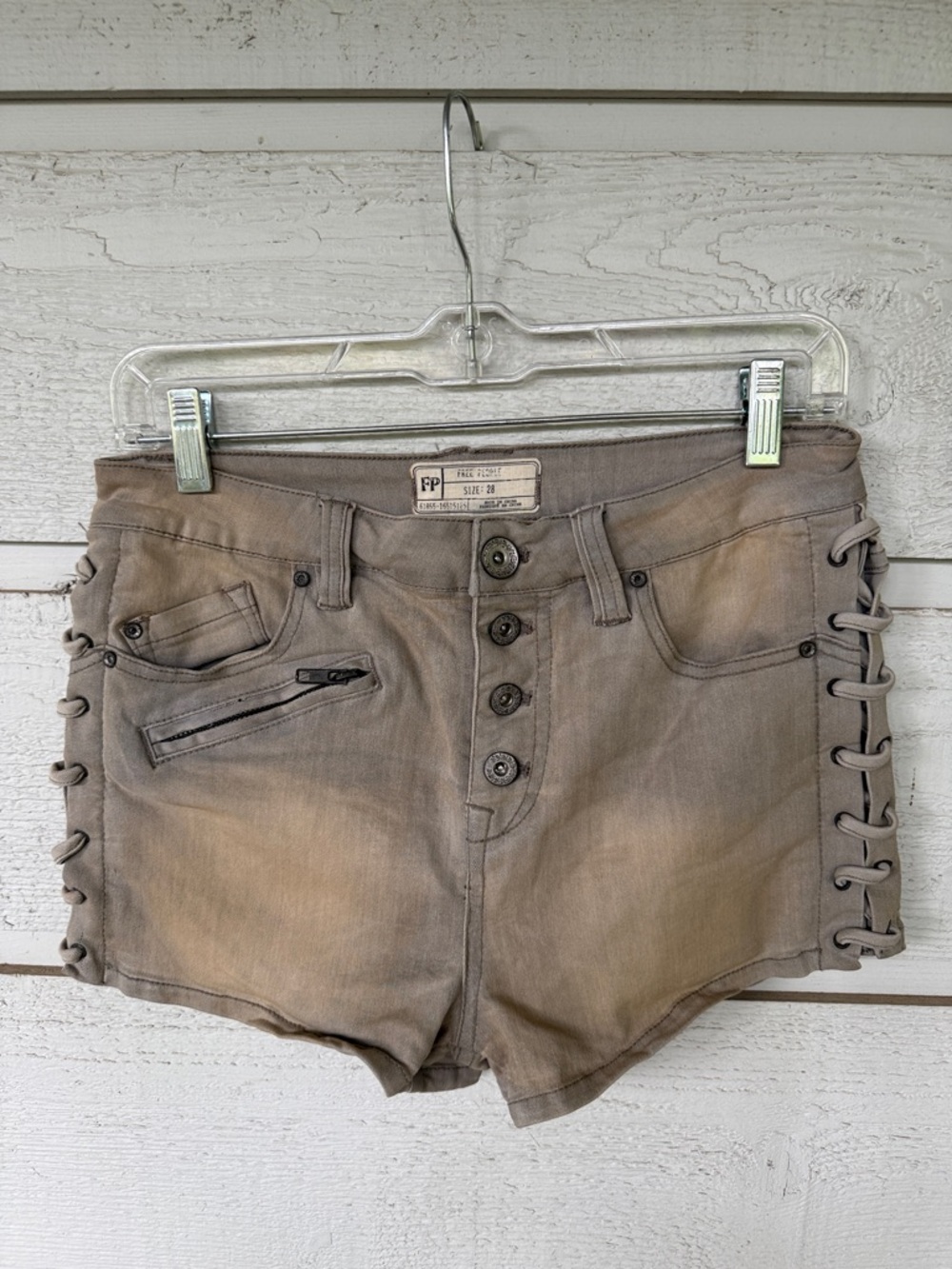 Free People Taupe Lace-Up Jean Shorts